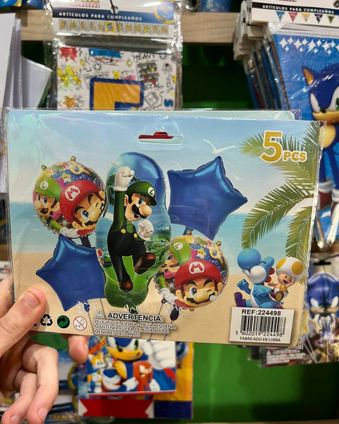 Set globos mario bross, 5 piezas