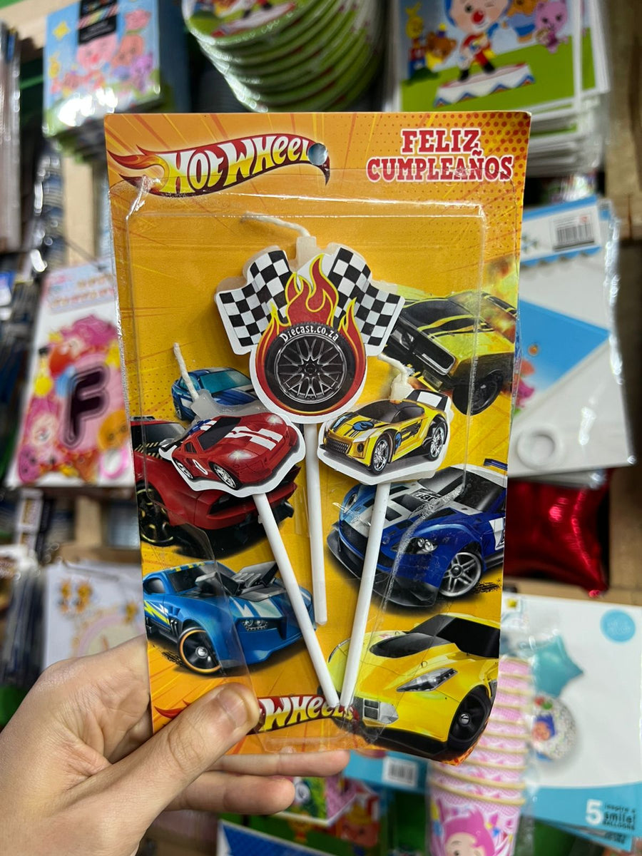 Vela cumpleaños Hot Wheels x3 personajes