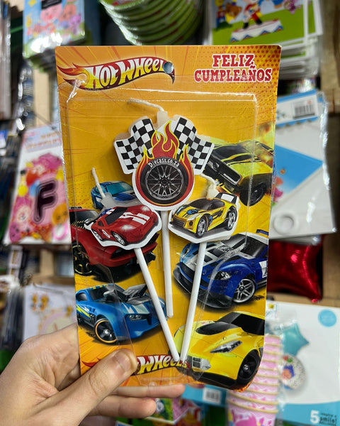 Vela cumpleaños Hot Wheels x3 personajes