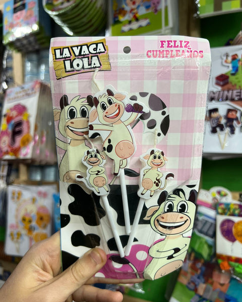 Vela cumpleaños Vaca lola x3 personajes