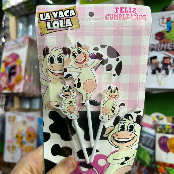 Vela cumpleaños Vaca lola x3 personajes