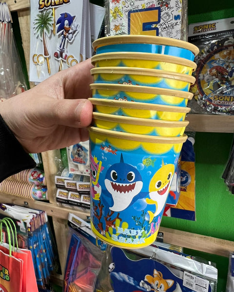 Vasos baby shark paquete X 6 unidades