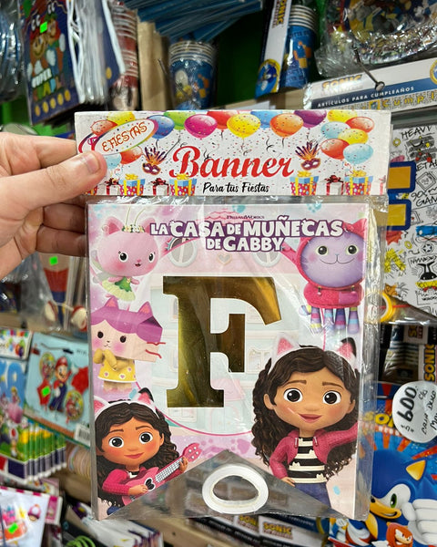 Banderin de feliz cumpleaños gaby y la casa de muñecas