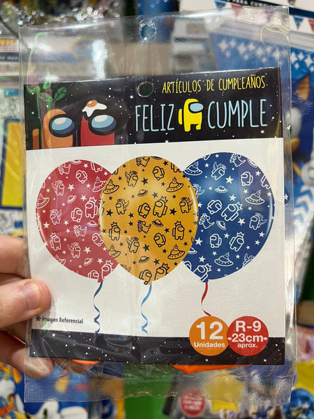 Globos latex impresos among us paquete X 12 unidades