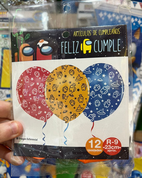 Globos latex impresos among us paquete X 12 unidades