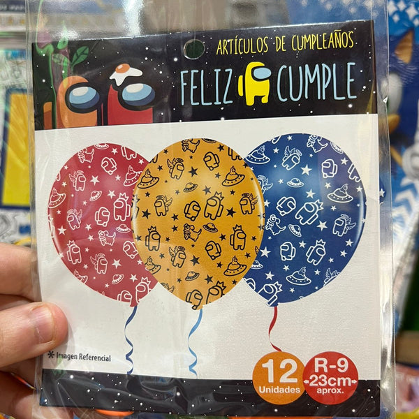 Globos latex impresos among us paquete X 12 unidades