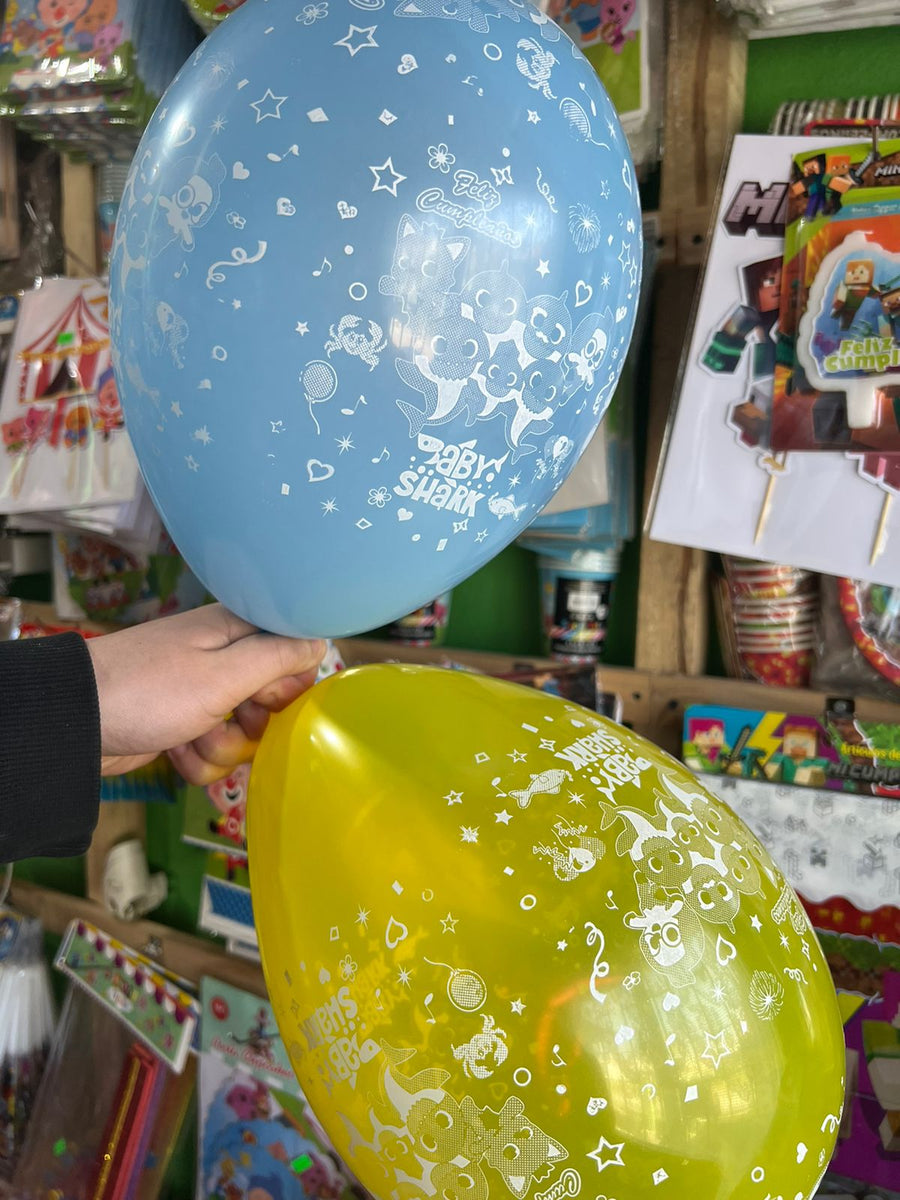 Globos latex impresos baby shark paquete X 12 unidades