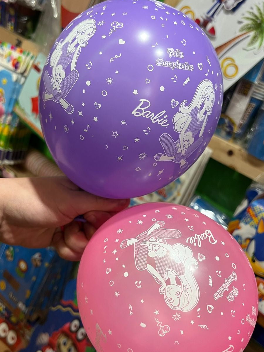 Globos latex impresos barbie paquete X 12 unidades