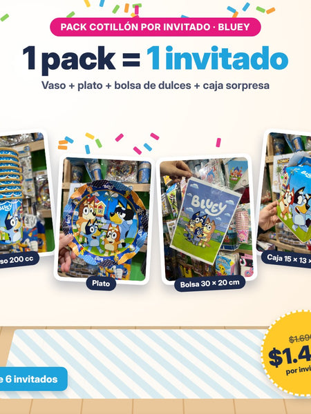 Pack cotillón por invitado Bluey