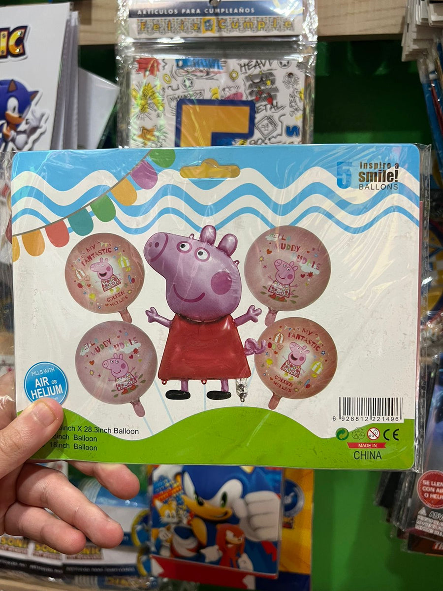 Set globos peppa pig, 5 piezas