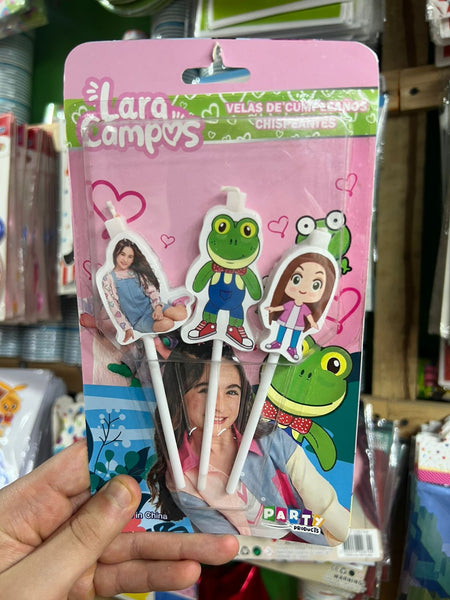 Vela cumpleaños Lara Campos x3 personajes