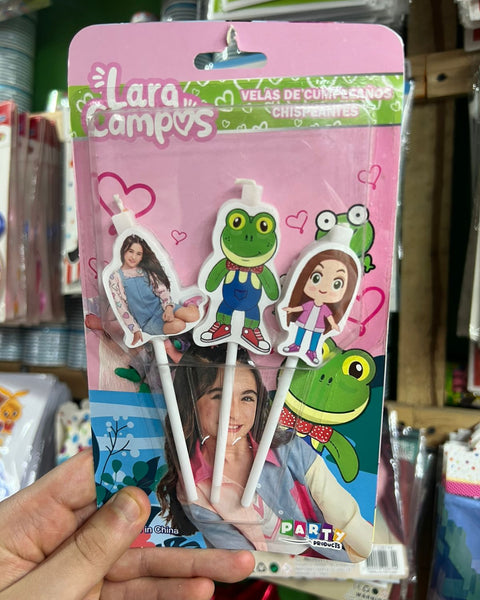 Vela cumpleaños Lara Campos x3 personajes